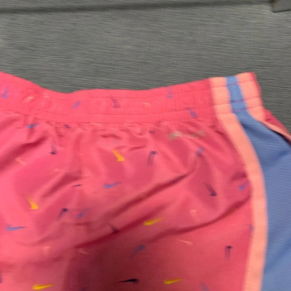 Nike Dri-Fit Tempo Shorts Girls 2T 1-2Yrs Pink Blue All-Over Micro-Swoosh Logo